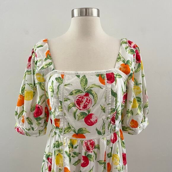 Nobody's Child Isla Fruit Print Midaxi Dress Puff Sleeve Novelty Colorful Size 6 - Picture 5 of 16